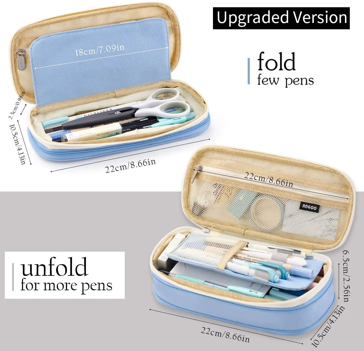 Large Capacity Pencil Case, Light Blue
