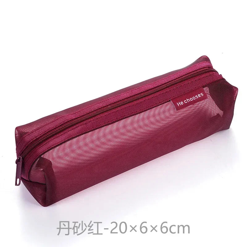 Transparent Stationery Pencil Bag Student Nylon Mesh Pen Case Unisex Large Capacity Pouch School Supplies Stationery Organizer