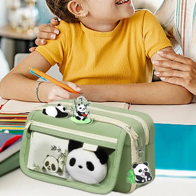 Panda Pencil Case Panda New Large Capacity Transparent Pen Bag Stationery Bag Storage Cute Pencil Pouch Stationery Organizer