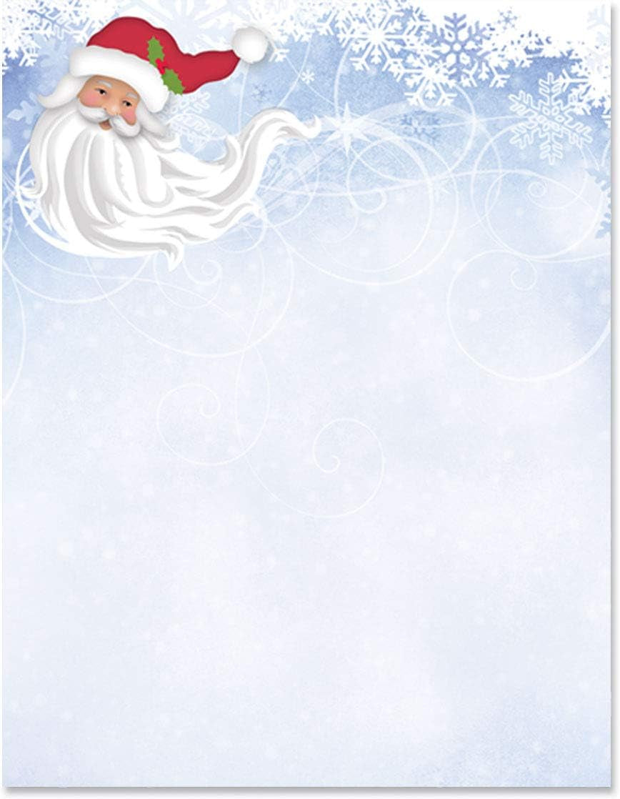 Winter Whimsy Santa Christmas Holiday Theme Stationery, Border Paper, Letterhead 8.5 X 11, 25 Sheets, Elegant Premium Writing Paper, Decorative Printer Paper