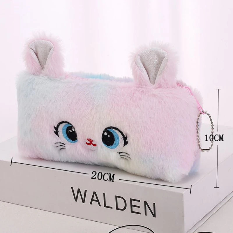 Kawaii Plush Pencil Case Cute Pen Box Large Capacity for Girls Storage Bag Student School Office Supplies Stationery