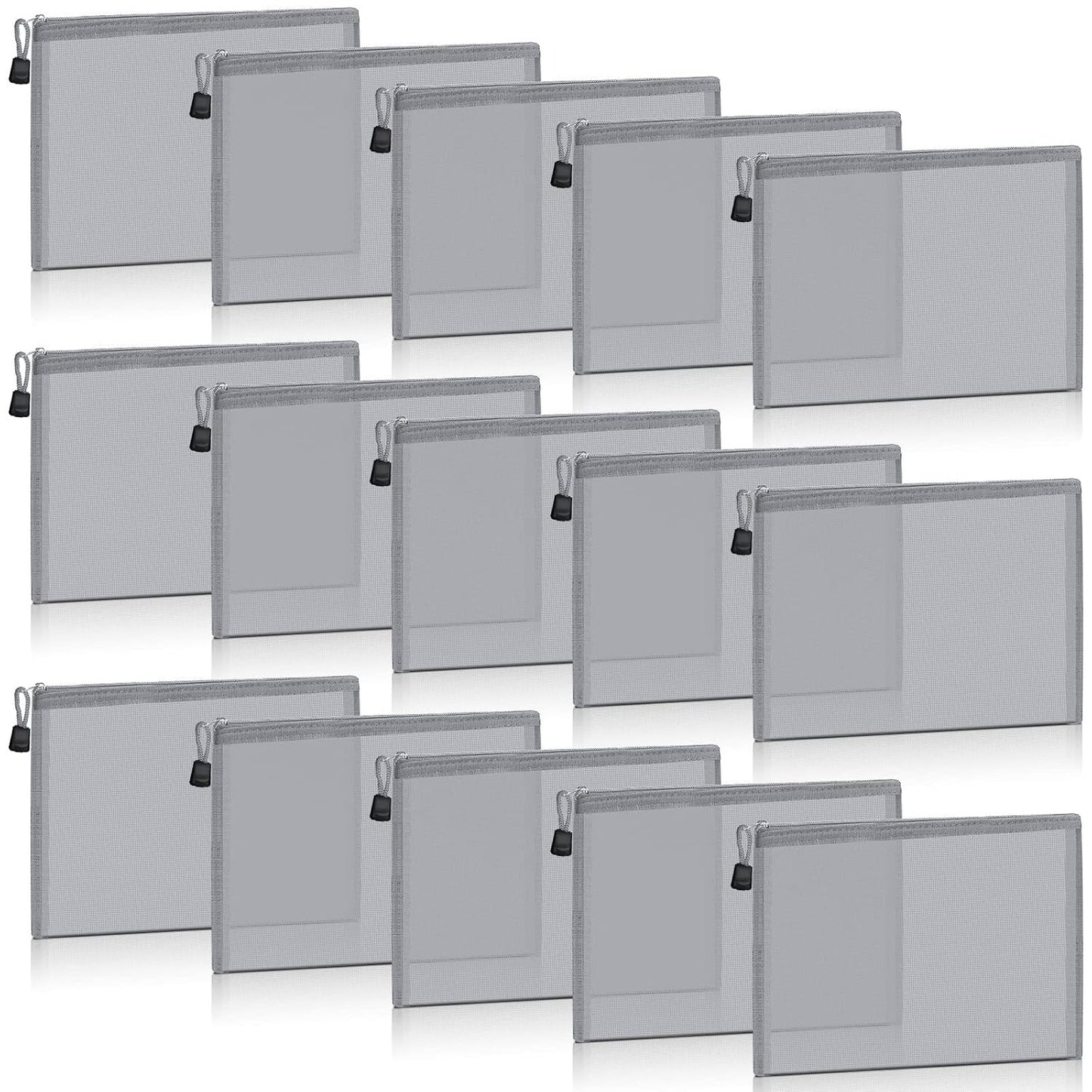 15 Pieces Mesh Bags Mesh Zipper Pouch Makeup Bags Cosmetic Travel Organizer Pouch Pencil Case(9.84 X 7.09 Inches,Gray)