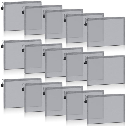 15 Pieces Mesh Bags Mesh Zipper Pouch Makeup Bags Cosmetic Travel Organizer Pouch Pencil Case(9.84 X 7.09 Inches,Gray)