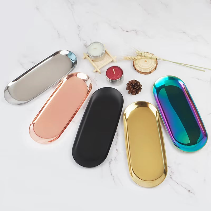Metal Tray Living Room Oval Table Jewelry Storage Tray Storage Stainless Steel Plate Candle Tools Decorative Pieces Ring Dish