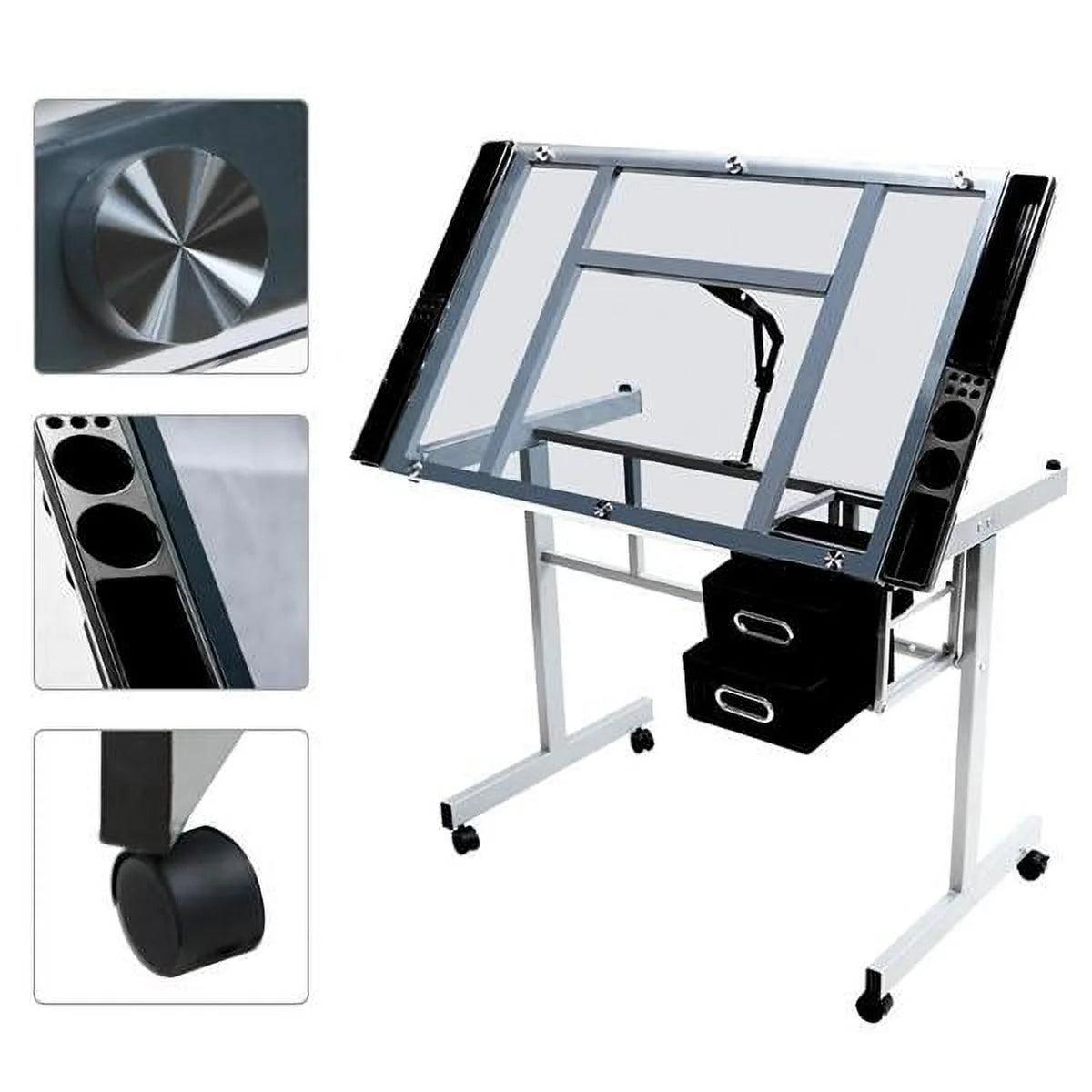 Adjustable Desktop Craft Table with Drawers, Black