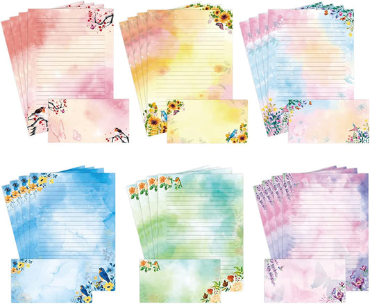 Lined Stationary Paper and Envelopes Set Floral Bird Watercolor Stationary Set W