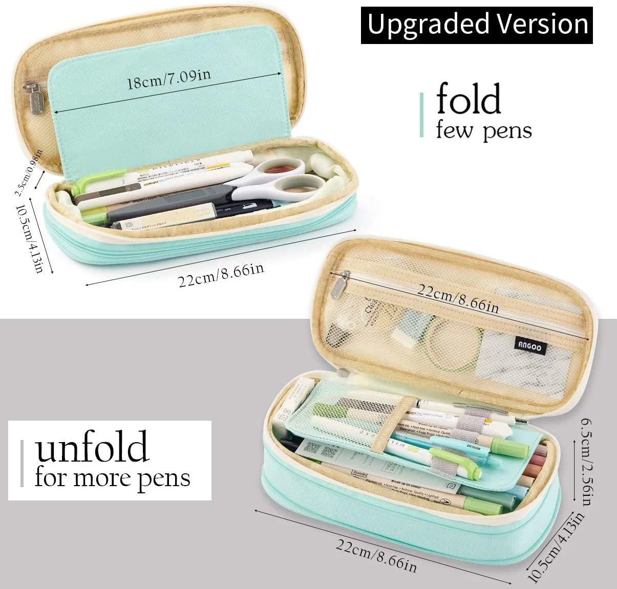 Big Capacity Pencil Pen Case Large Storage Pencil Bag Pouch Organizer (Cyan)