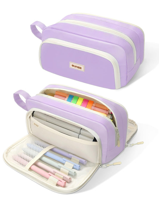 Cute Pencil Case, Aesthetic Pen Pouch with 3 Compartments, Kawaii Colored Lar...