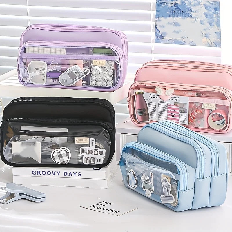 1Pcnew Large Capacity Stationery Bag, Stationery Pencil Steel Note Pen Storage Bag, Pencil Case, Portable Cosmetic Storage Bag
