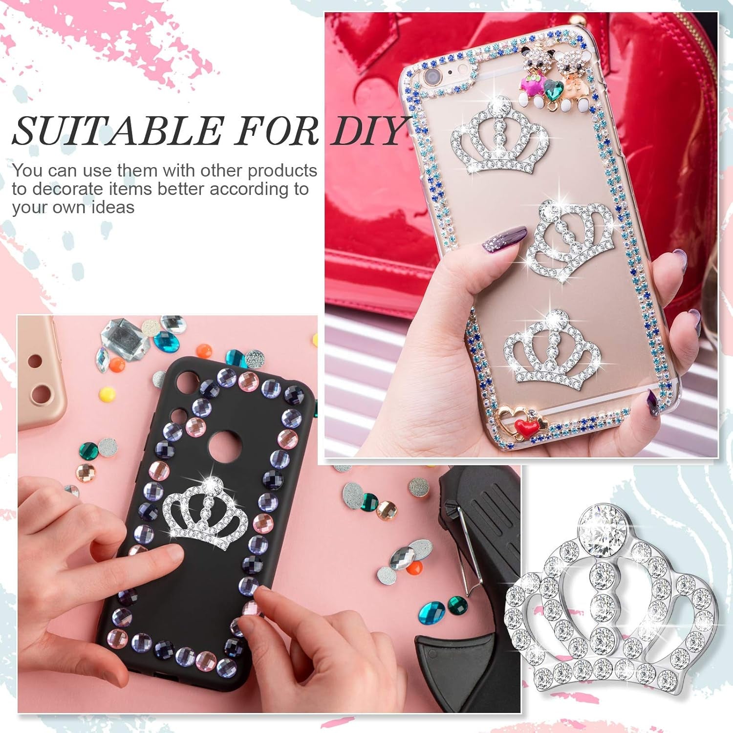 Crystal Rhinestone Crown Embellishments Rhinestone Embellishments Flatback Crystal Accessory for DIY Crafts Jewelry Making Phone Back Shell Wedding Decoration and Present Decoration(12 Pieces)