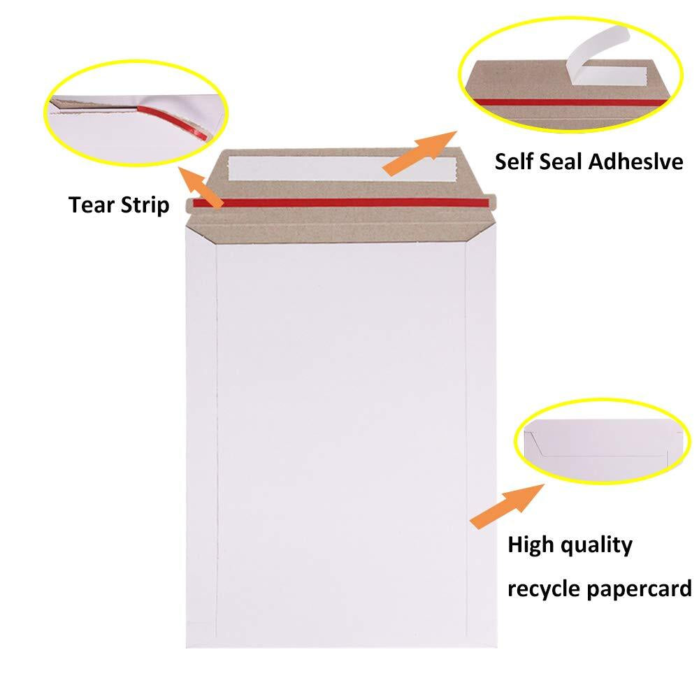 100 Pack 6X8 Inch Self Seal Photo Document Mailers Stay Flat White Cardboard ...