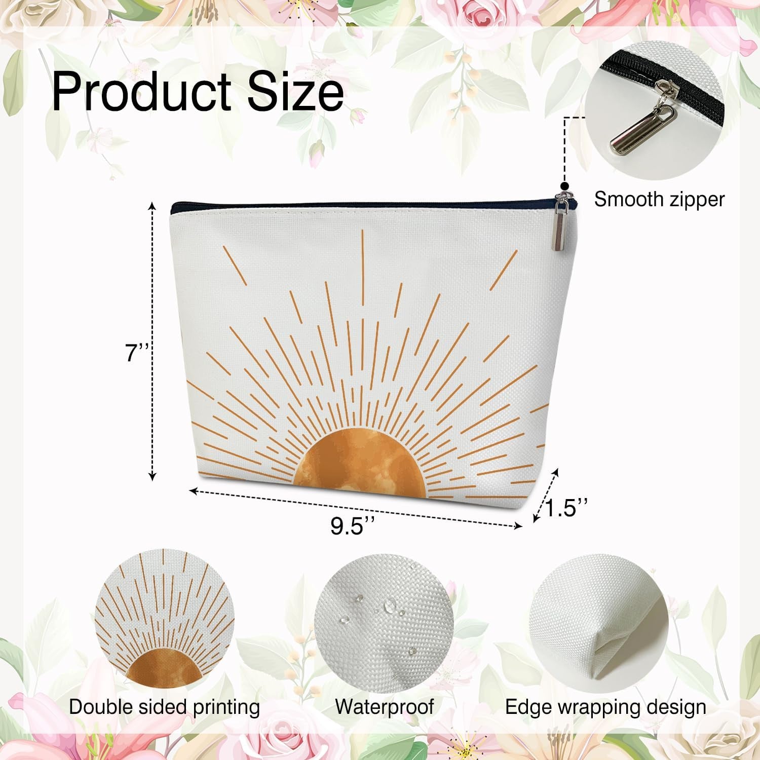 Boho Sunset Sunshine Makeup Bag Purse - Sunrise Sun Ray Toiletry Pouch - Gift for Her, Teen, Mom