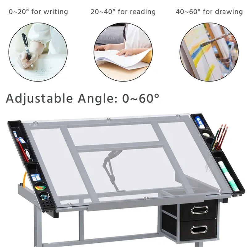 Adjustable Desktop Craft Table with Drawers, Black