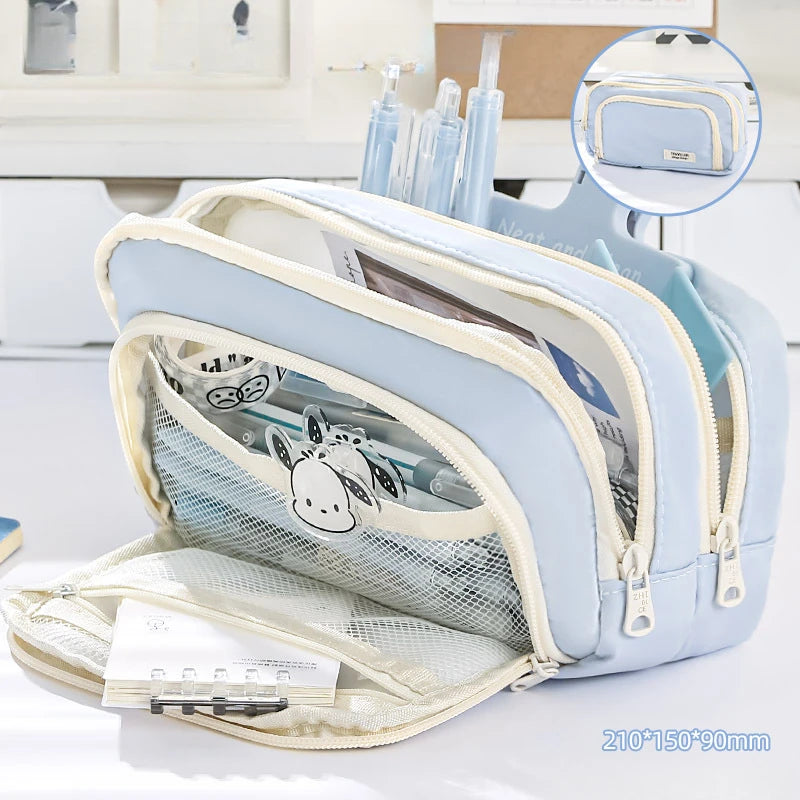 1Pc Stationery Bag Pencil Case Large Capacity Pen Case Stationery Box Cosmetics Bag Portable Gifts