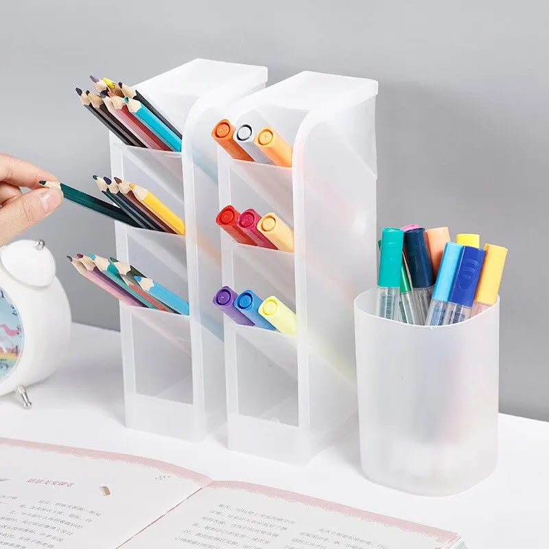 1Pc White/Black Transparent Multifunctional Large Capacity Desktop Stationery Pencil Storage Box