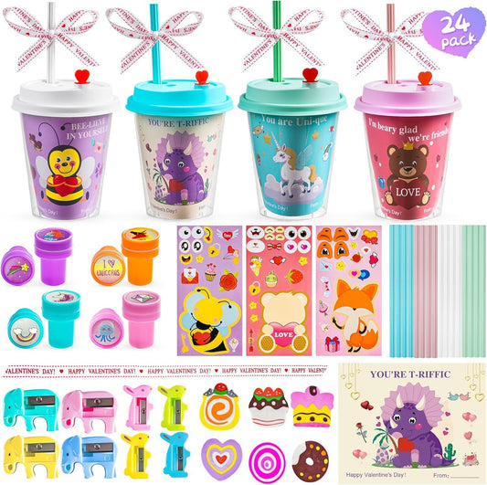 24 Pcs Valentines Day Gifts for Kids Classroom - Valentines Day Stationary Set