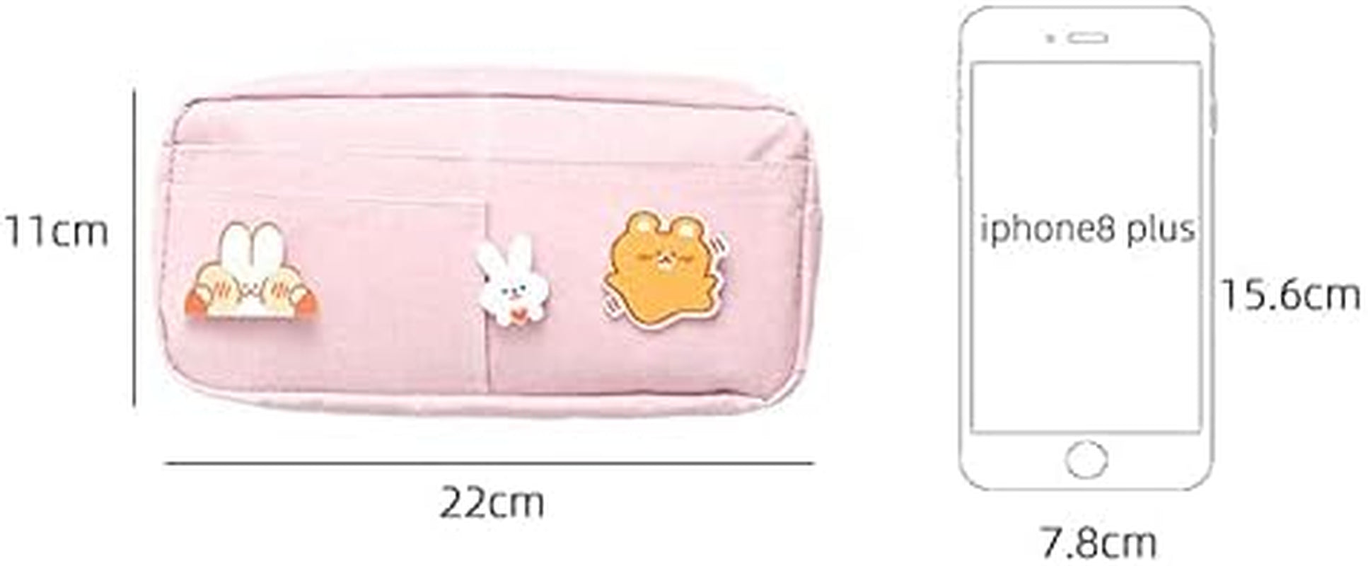 Kawaii Large Pencil Case Stationery Storage Bags Canvas Pencil Bag Cute Makeup Bag School Supplies for Girl Kids Gift W/Badge(A-Pink)…