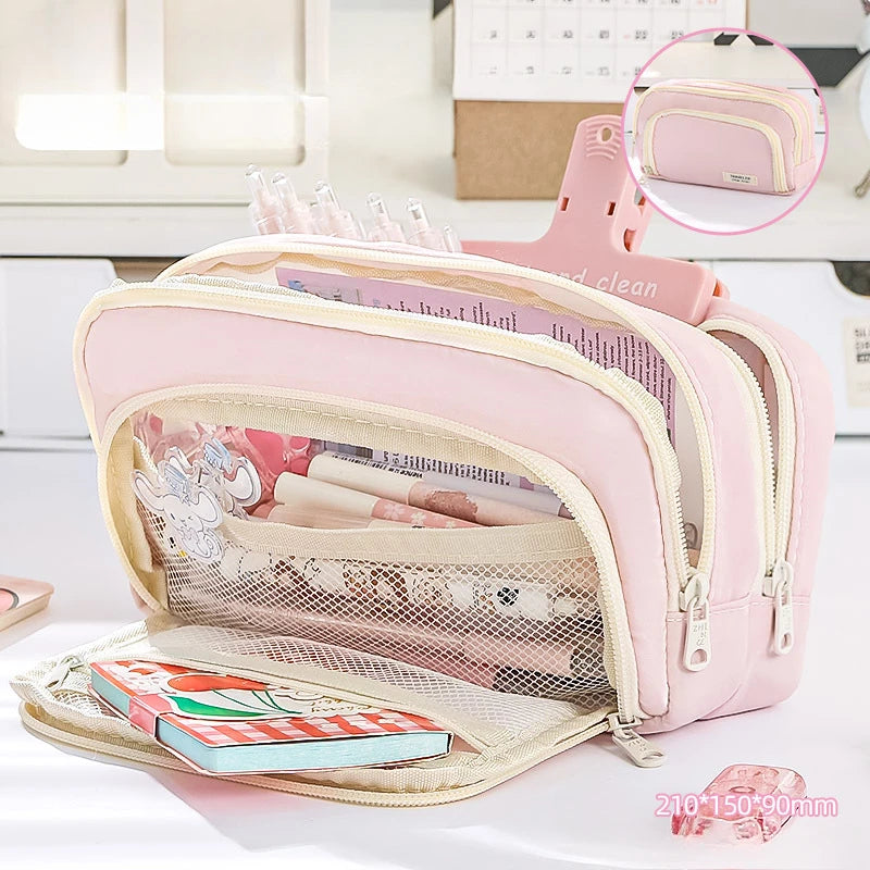 1Pc Stationery Bag Pencil Case Large Capacity Pen Case Stationery Box Cosmetics Bag Portable Gifts