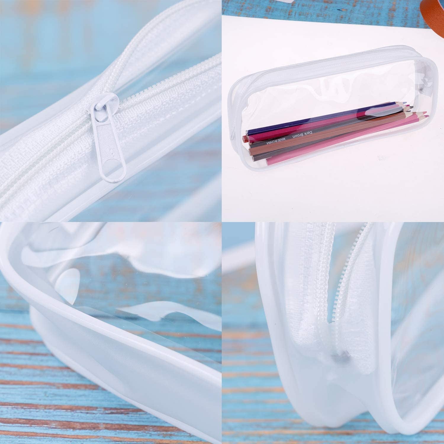 8 Pieces Clear Pencil Case PVC Makeup Pouch Zippered Pencil Case Toiletry Carry Pouch Big Capacity Bags Portable Pencil Bags for Women,Students,Men,Kids Gifts(White)