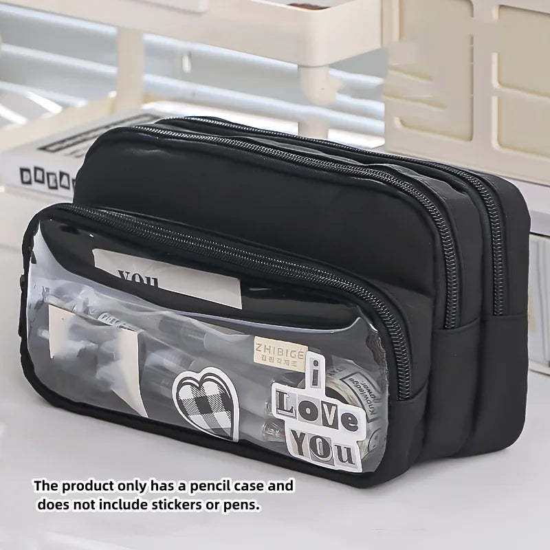 1Pcnew Large Capacity Stationery Bag, Stationery Pencil Steel Note Pen Storage Bag, Pencil Case, Portable Cosmetic Storage Bag