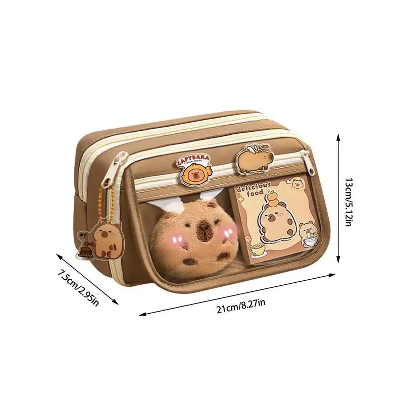 Large Capacity Pencil Case F-Lip Cover Stationery Pencil Bag Simple Capybara Stationery Storage Bag School Office Supplies
