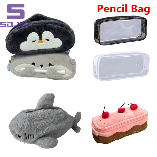 Cute Cartoon Plush Pencil Case Cosmetic Bag Portable Large Capacity Pen Pouch Stationery Storage Box School Office Supplies
