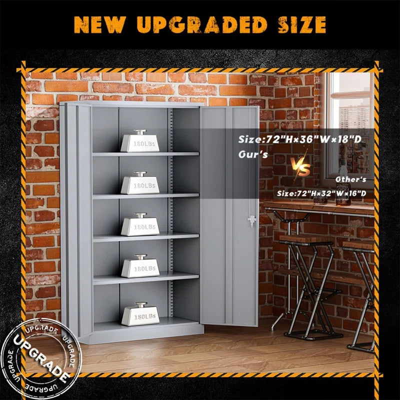 Metal Garage Storage Cabinets with 4 Adjustable Shelves and Lockable Doors ( 72'' H X 36'' W X 18'' D)