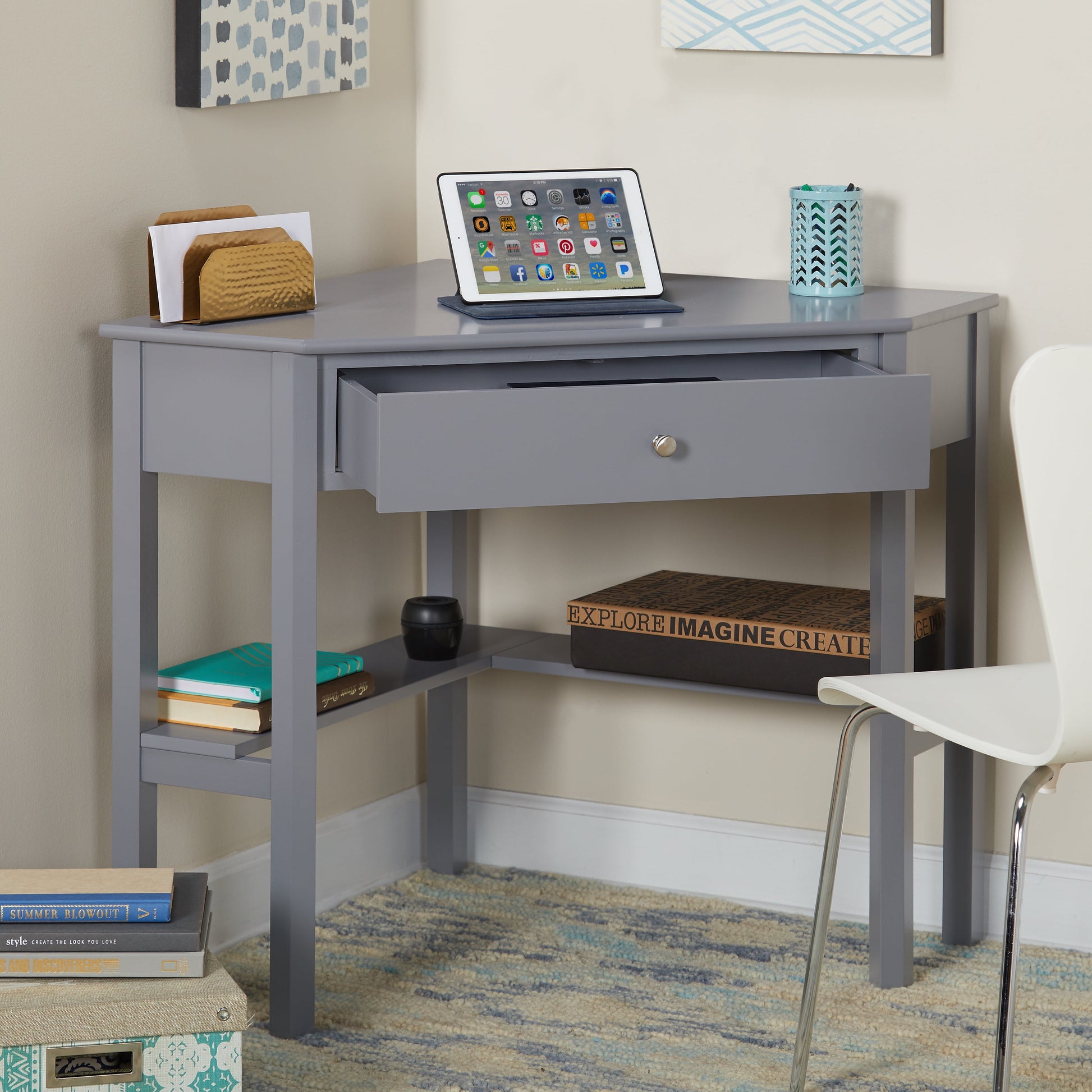 Ellen Corner Writing Desk, Antique Gray