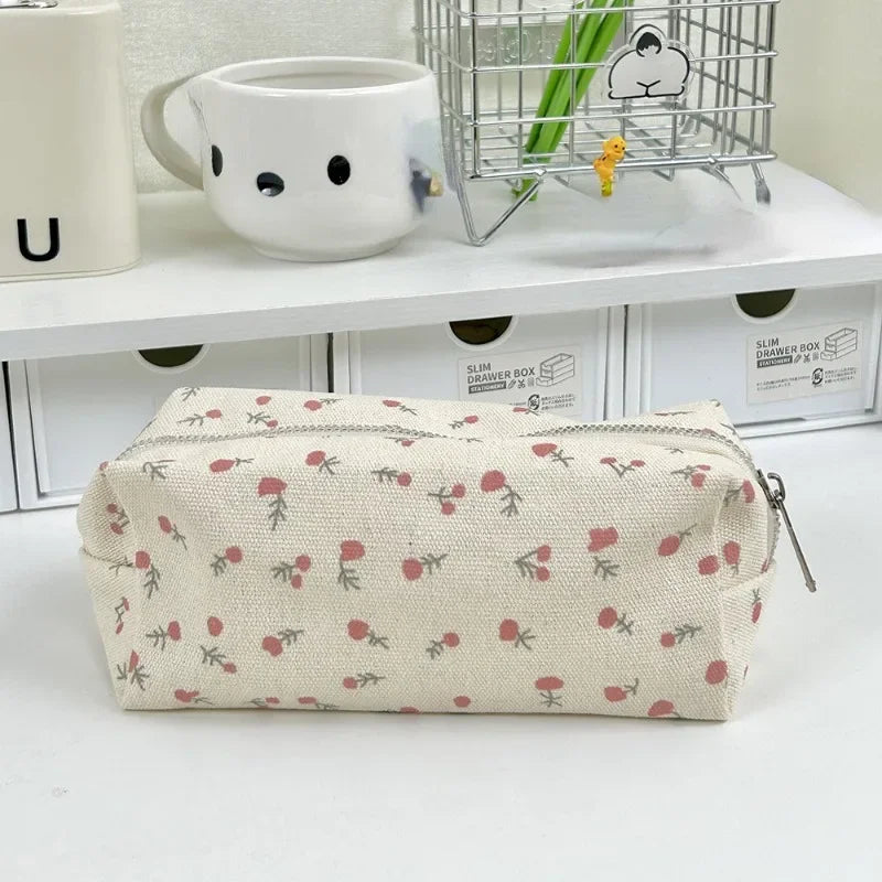 Cute Multifunctional Floral Pen Bag Student Cartoon Stationery Bag Large Capacity Pencil Case Stationery Organizer School Office