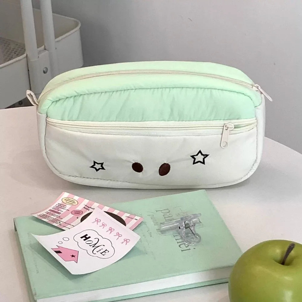 Fashion Cartoon Canvas Pen Bag Cute Cat Flip Cover Pencil Case Portable Large Capacity Retro Puppy Pen Pouch for Student Office
