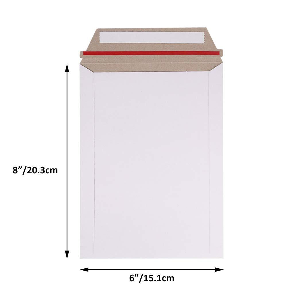 100 Pack 6X8 Inch Self Seal Photo Document Mailers Stay Flat White Cardboard ...