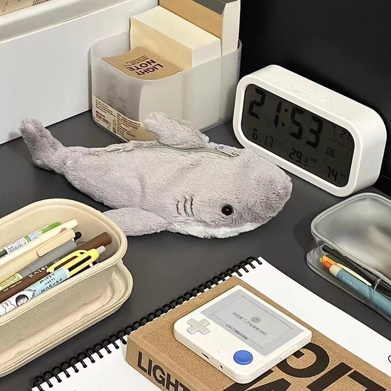 Cute Plush Shark Pencil Case Student Stationery School Supplies Kawaii Doll Back to School Storage Bag Pen Bag Stationery
