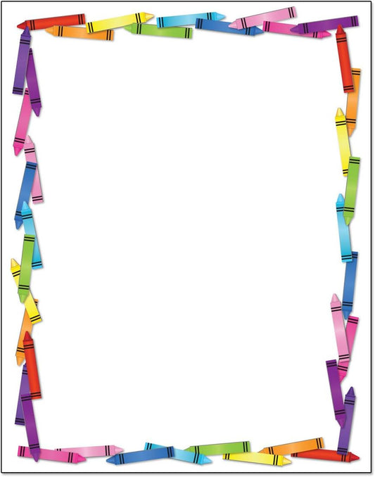 Colorful Crayon Border Stationery - 8.5 X 11 - USA Made - 60 Letterhead Sheets for Kids - Teacher Letterhead - Teacher Paper (Crayons)