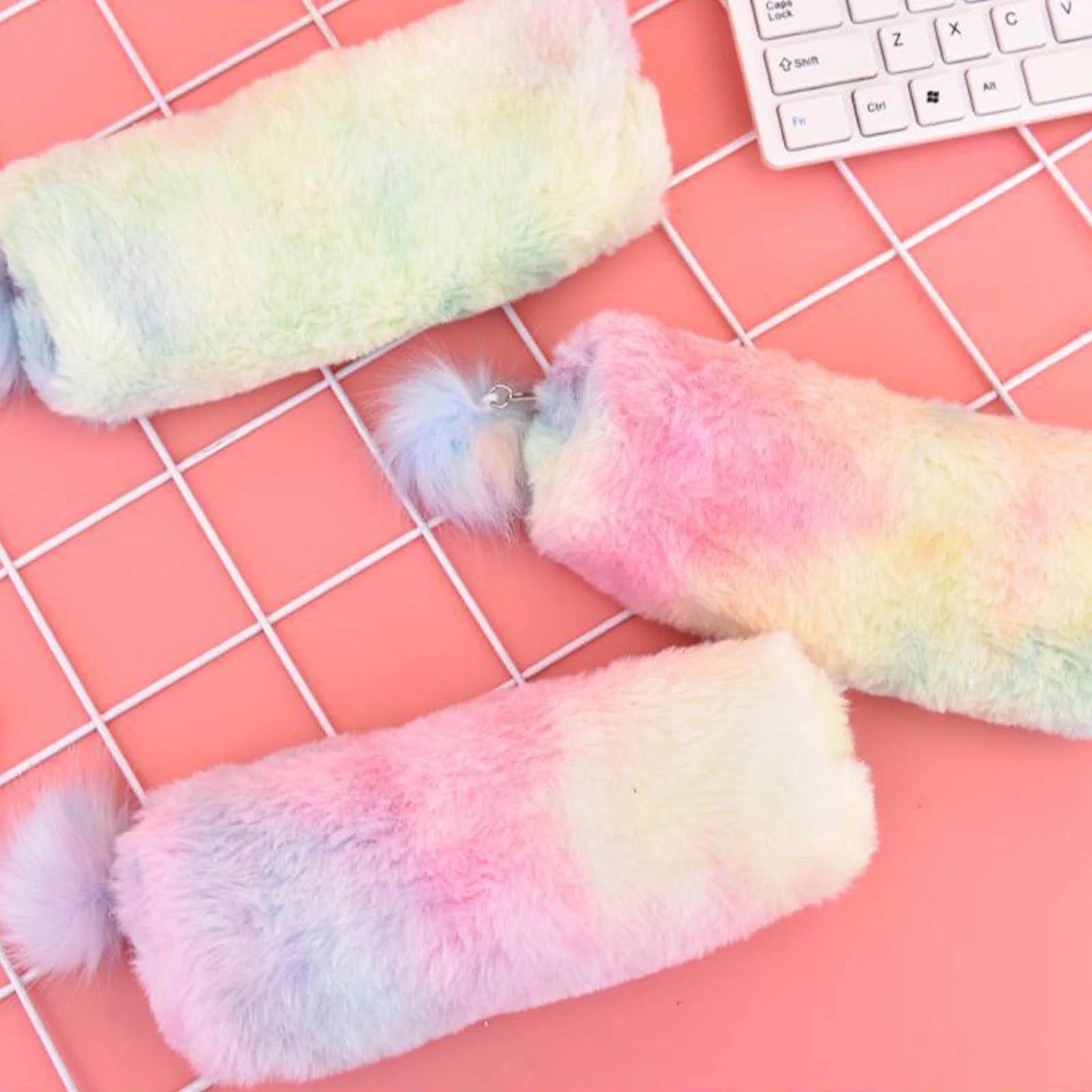Back to Supplies, Gradient Bag Pouch Capacity Pencil Case Zipper Stationery Fleecy Hairball Large Office & Stationery Pencil Box,Pencil Case Bag