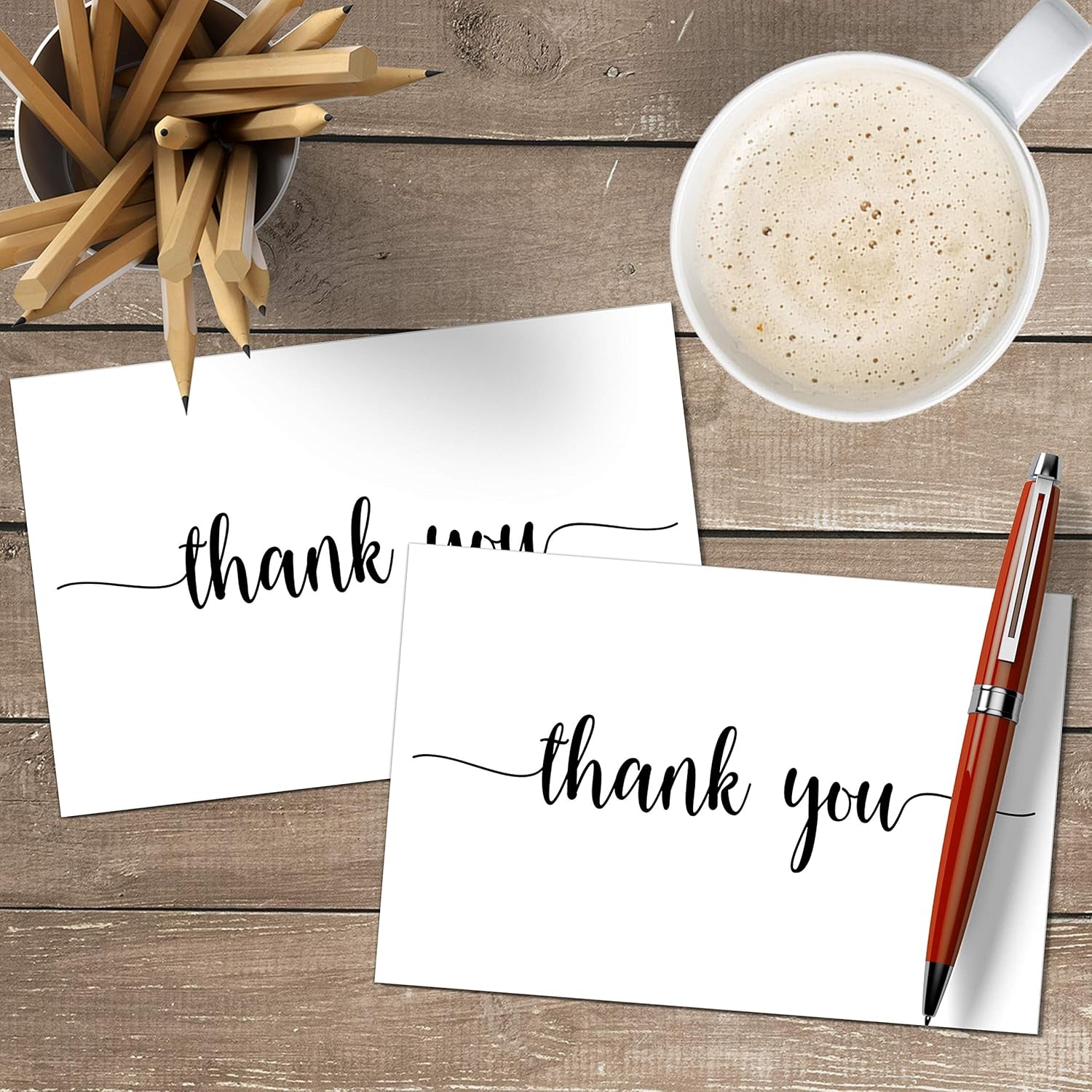 Thank You Note Cards (Set of 50) White, Large 4” X 6” Blank on Back - Made in USA, Cute Modern Script Thick Card Stock Perfect for Small Business Gift Notes Product Insert Thanks