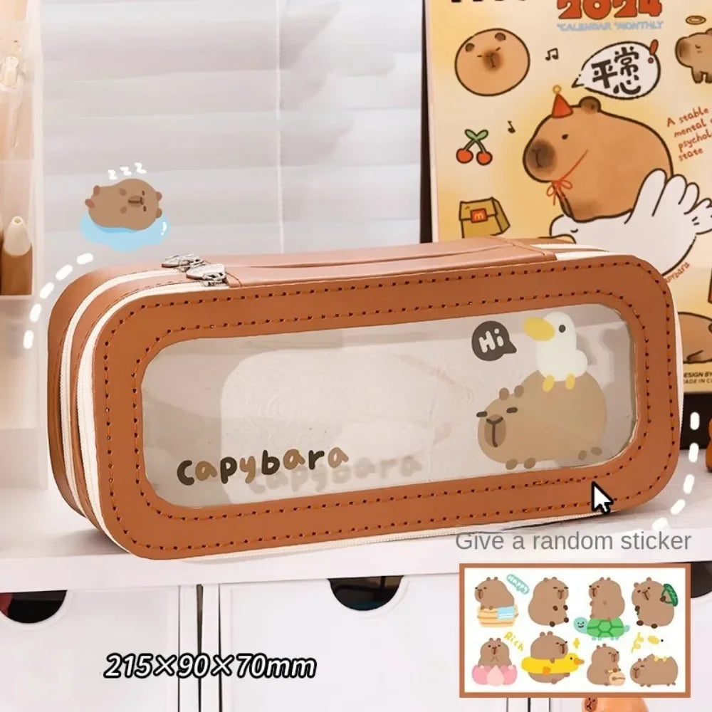 Multifunctional Capibara Pencil Case Large Capacity Password Lock Stationery Box Double Layer High-Tech Pen Box NO Stationery
