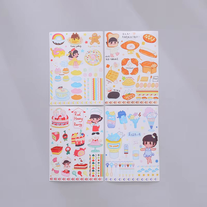 Stickers 4 Sheets/Set Cute Diary DIY Planner Kawaii Sticky Scrapbooking for Girls Decorative Back to School Stationery Supplies