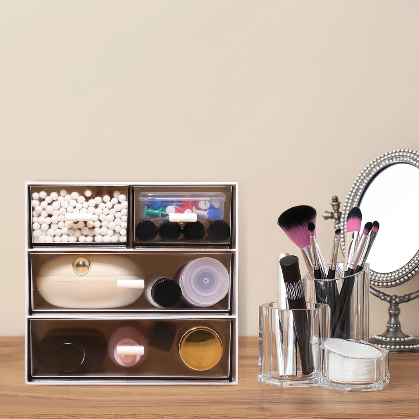1Pcs Multi-Functional Desktop Organizer ABS Material for Desk Accessories 6.48X6.01X5.70In