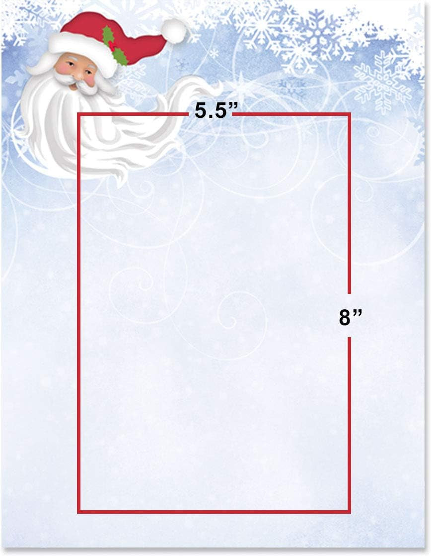 Winter Whimsy Santa Christmas Holiday Theme Stationery, Border Paper, Letterhead 8.5 X 11, 25 Sheets, Elegant Premium Writing Paper, Decorative Printer Paper