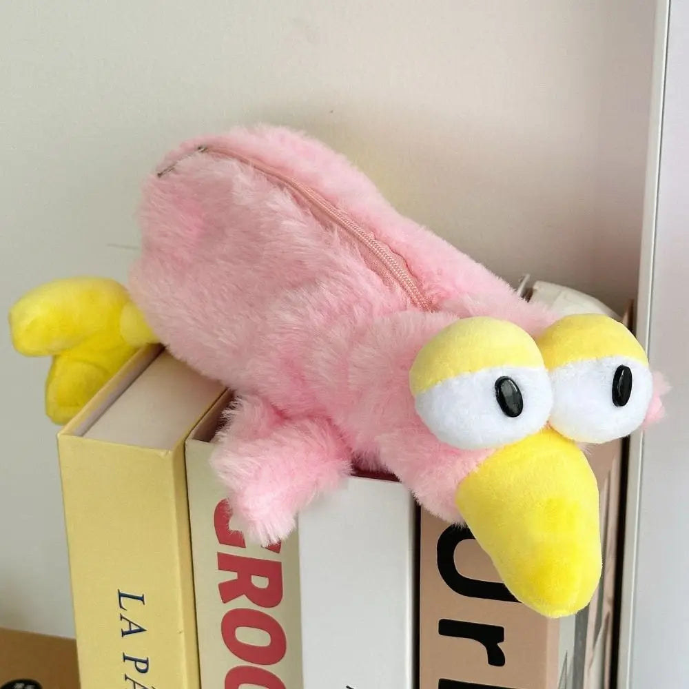 Stationery Organizer Pink Plush Bird Pencil Bag Large Capacity Soft Plush Pencil Case Korean Style Storage