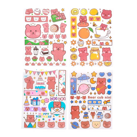Stickers 4 Sheets/Set Cute Diary DIY Planner Kawaii Sticky Scrapbooking for Girls Decorative Back to School Stationery Supplies