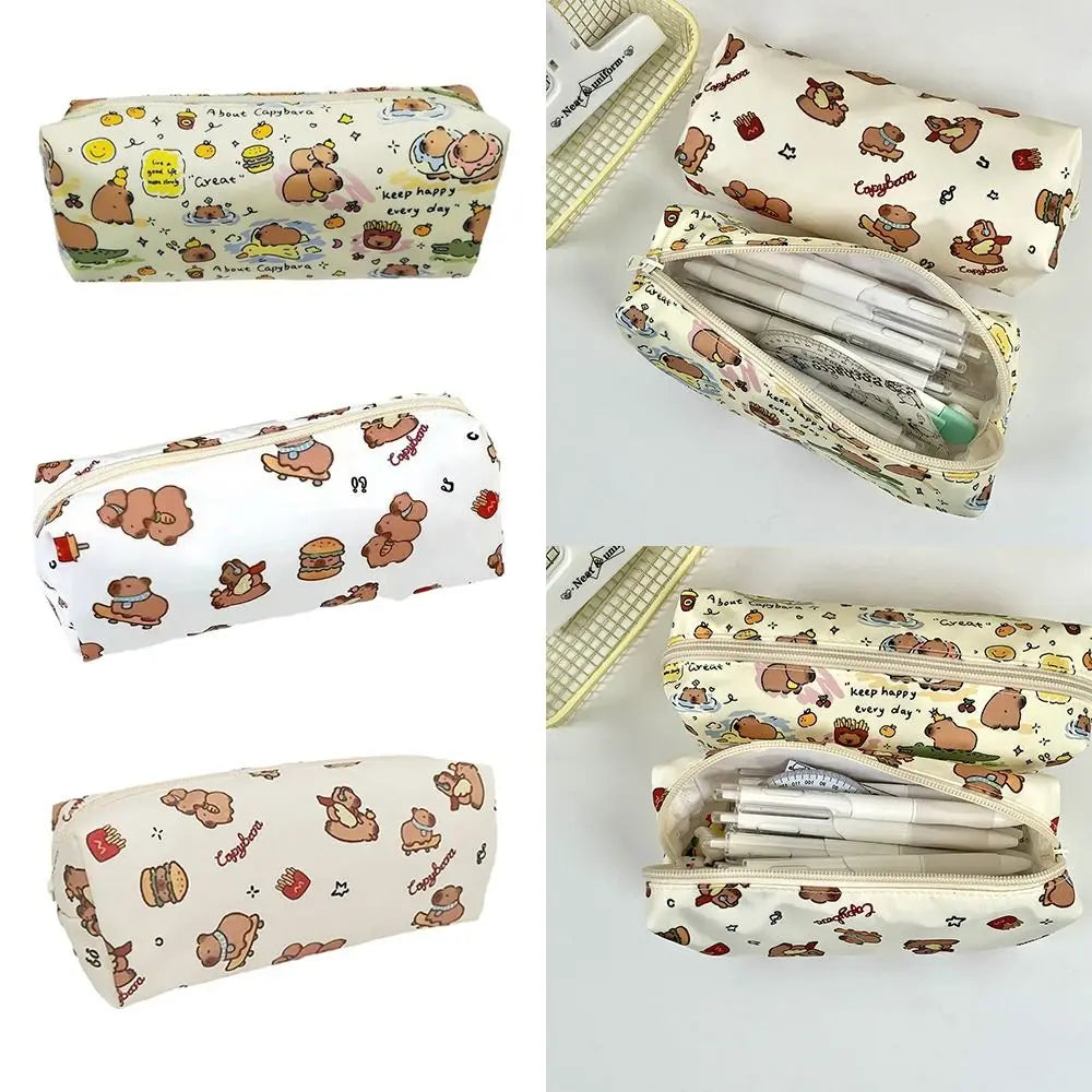 Cute Cartoon Capybara Pen Bag Student Large Capacity Stationery Bag Pencil Case Multifunctional Stationery Organizer for School
