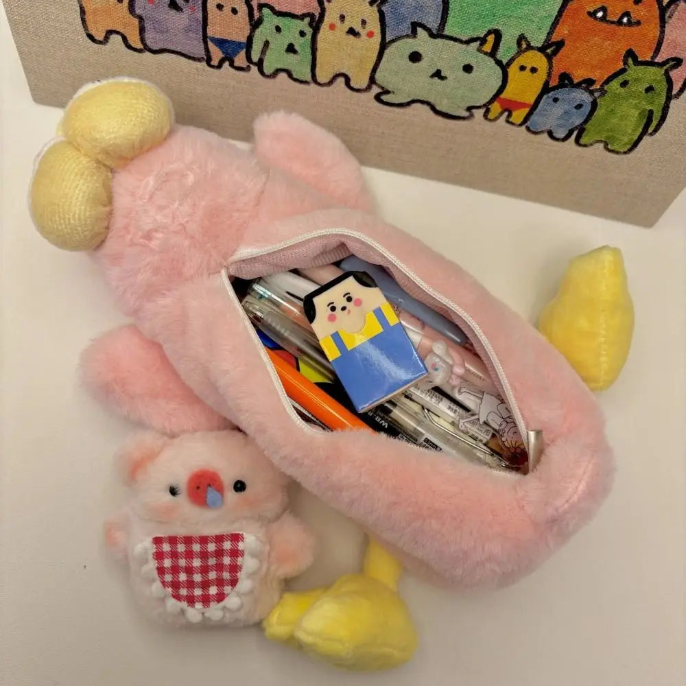 Stationery Organizer Pink Plush Bird Pencil Bag Large Capacity Soft Plush Pencil Case Korean Style Storage