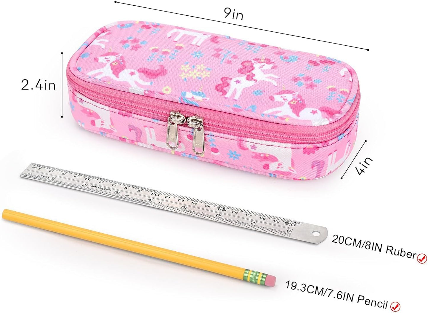 Girls Pencil Case for Kids, Multi-Slot Pencil Pouch, Flower Pink