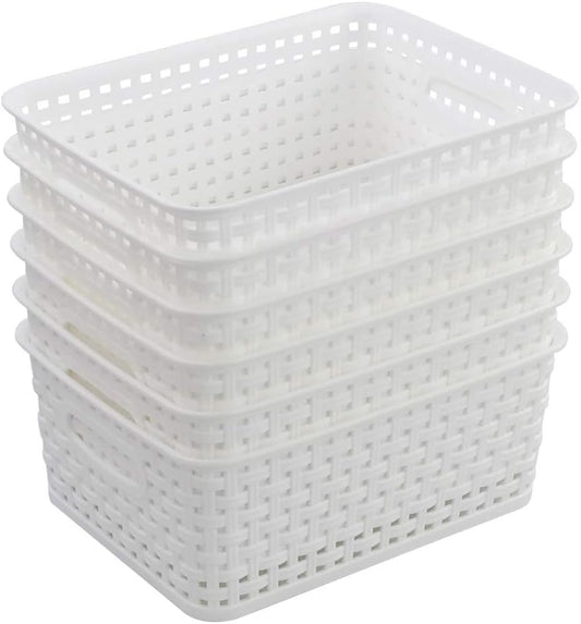6 Packs White Plastic Organizing Basket, Small Pantry Storage Baskets