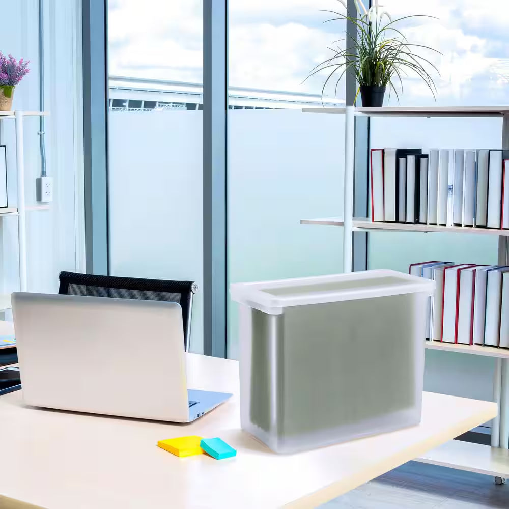 Stationery File Box, Office Storage Organizer W/Lid, Frosted White 13.3 In. X 10.3 In. Plastic Desk Organizer, 1-Piece