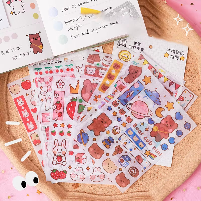 Stickers 4 Sheets/Set Cute Diary DIY Planner Kawaii Sticky Scrapbooking for Girls Decorative Back to School Stationery Supplies
