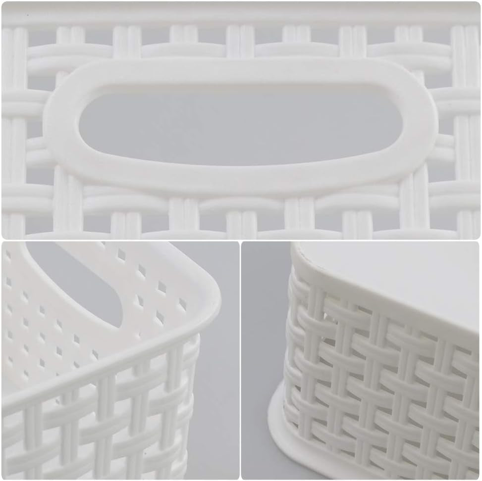 6 Packs White Plastic Organizing Basket, Small Pantry Storage Baskets