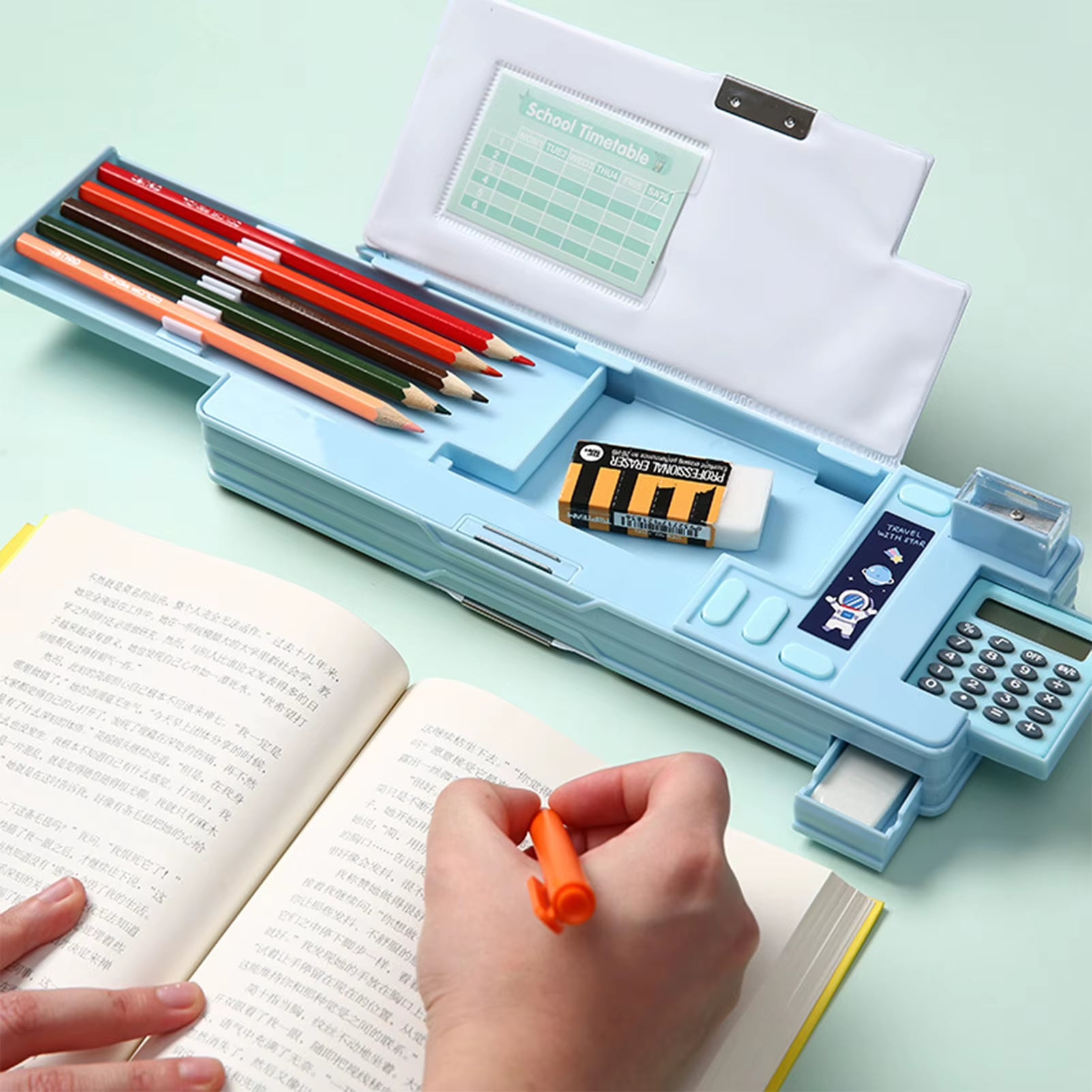 Pencil Cases Stationery Supplies School Cute Cartoon Universe Large Capacity Mulfunction with Calculator and Pencil Sharpener