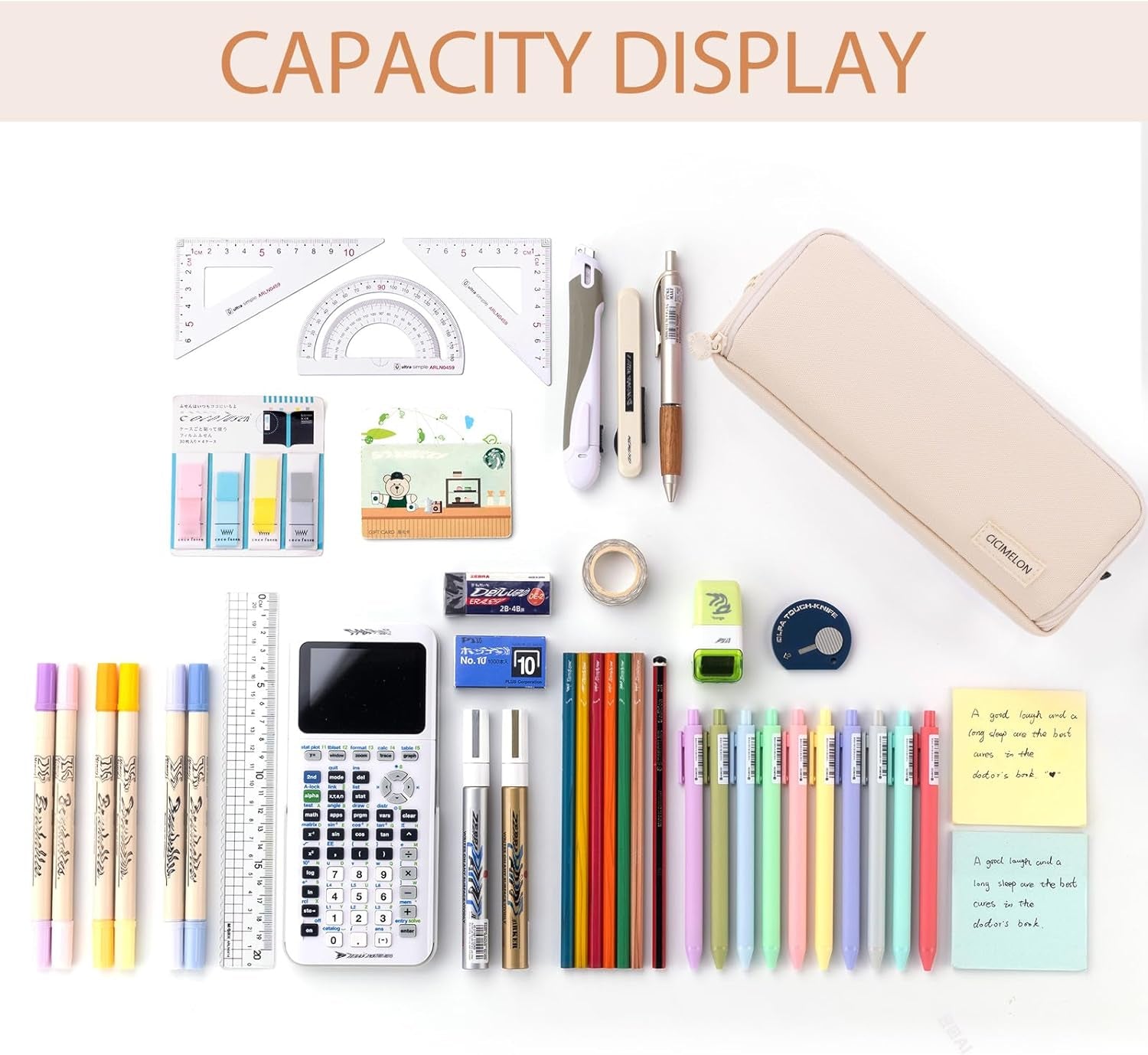Large Capacity Pencil Case 3 Compartment Pouch Pen Bag for School Teen Girl Boy Men Women (Beige)